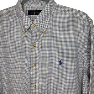 Ralph Lauren Mens XL Blue Brown Check Button Down Shirt Long Sleeve Cotton Pony